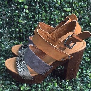 Madden Girl Brown and Gray Sandals with Multi-Texture Straps